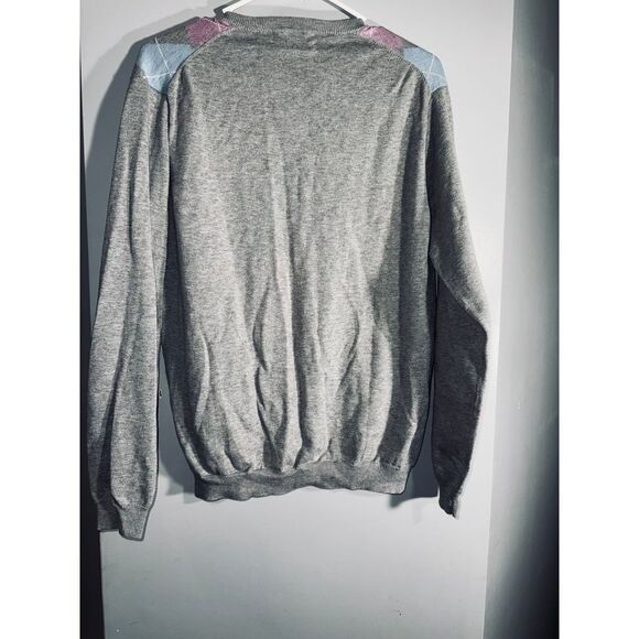 Bullock & Jones gray argyle cotton cashmere sweater size large - Picture 4 of 6
